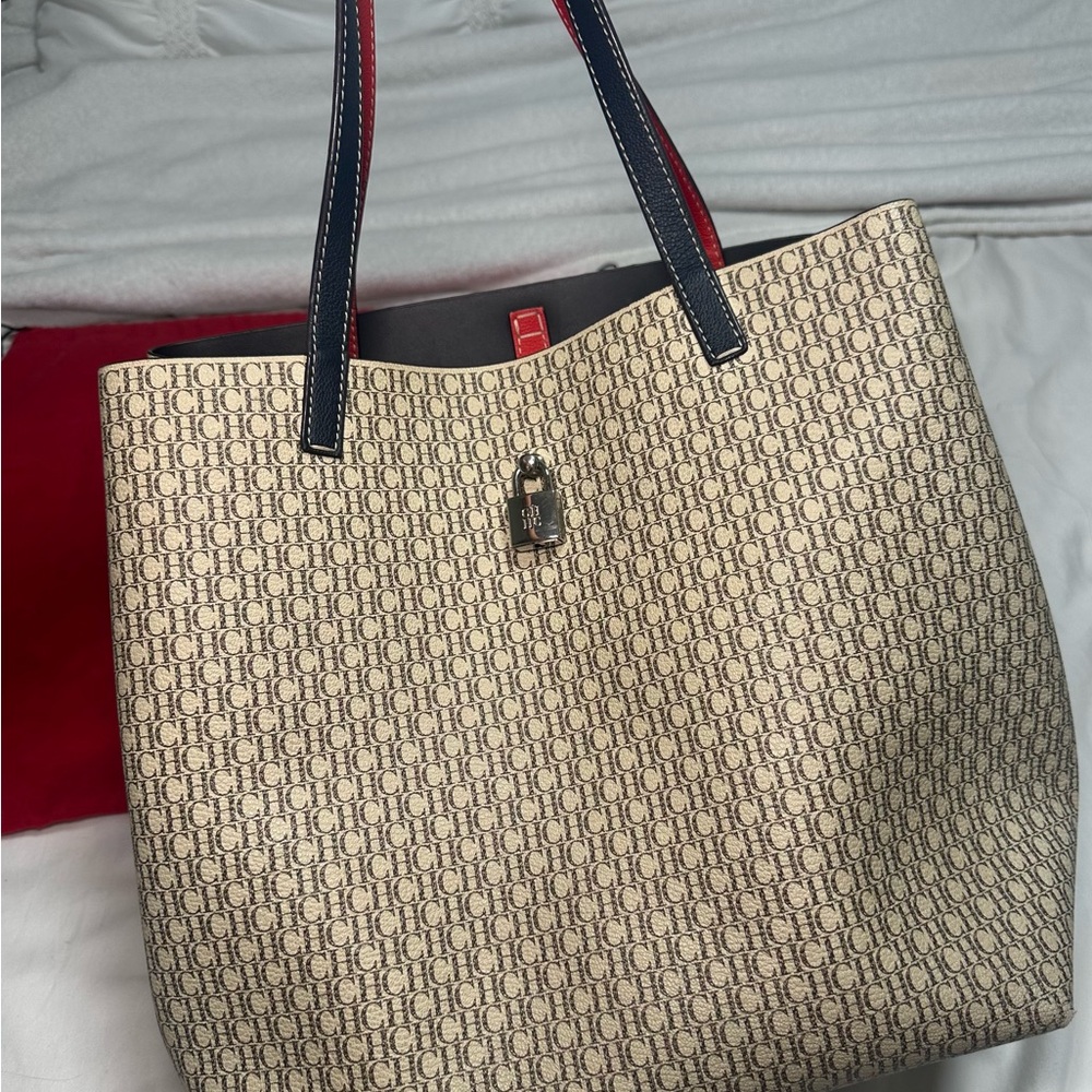 Carolina Herrera Beige and Black Tote Bag